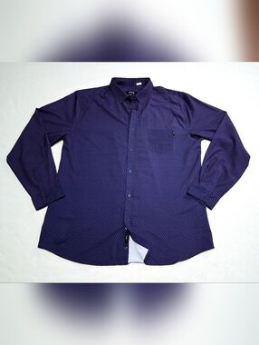 Michael Kors Men's Dark Purple Micro-Pattern Long Sleeve Button-Up Shirt